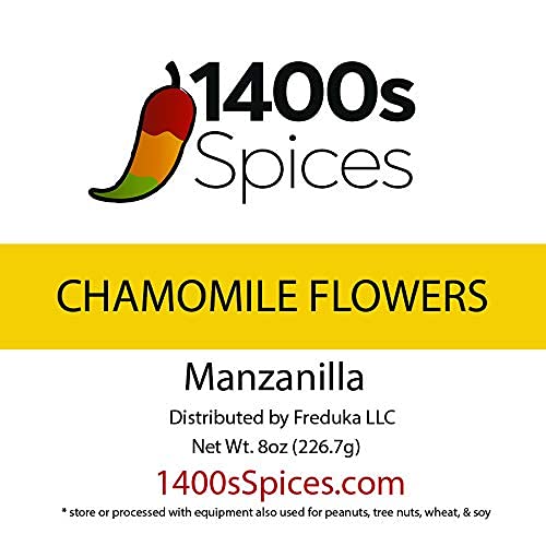 8oz Dried Chamomile Tea Flowers, Whole Loose Leaf Bulk Bag, Flor de Manzanilla para Te by 1400s Spices