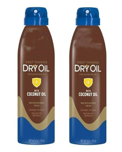 Deep Tanning Oil Spray SPF 4 Clear Dry Sunscreen 6 oz Pack of 2