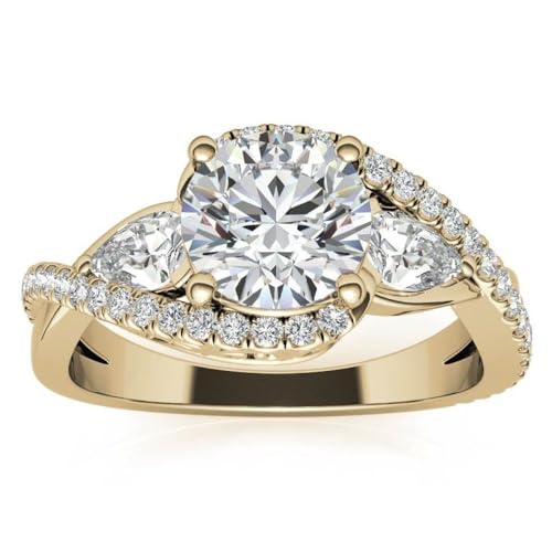 2.25 Ct Round & Pear Cut Diamond 3-Stone Bypass Engagement Ring In 14k Yellow Gold Finish 925 Silver