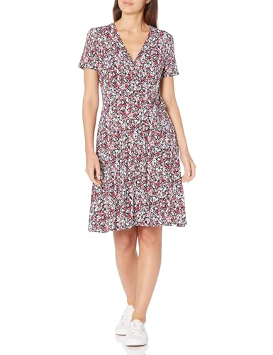 Image of Amazon Essentials Women's Short Sleeve Faux-Wrap V Neck Dress