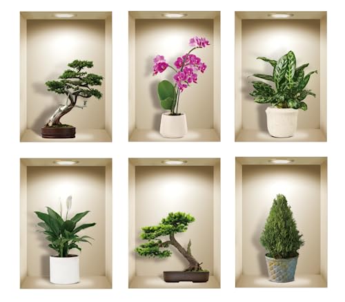 TOARTI 6 Stück 3D Wandaufkleber Vase,Grüne Wandtattoo für Wohnzimmer...