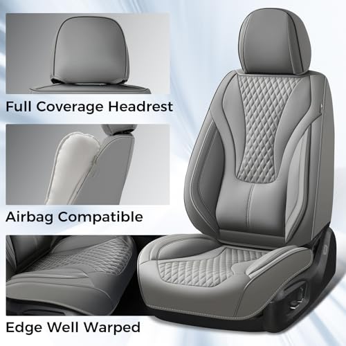 Image of Coverado Gray Nappa Leather Car Seat Covers Front Seats ，Waterproof Car Seat Protector & Cushion, Universal Fit for Most Cars