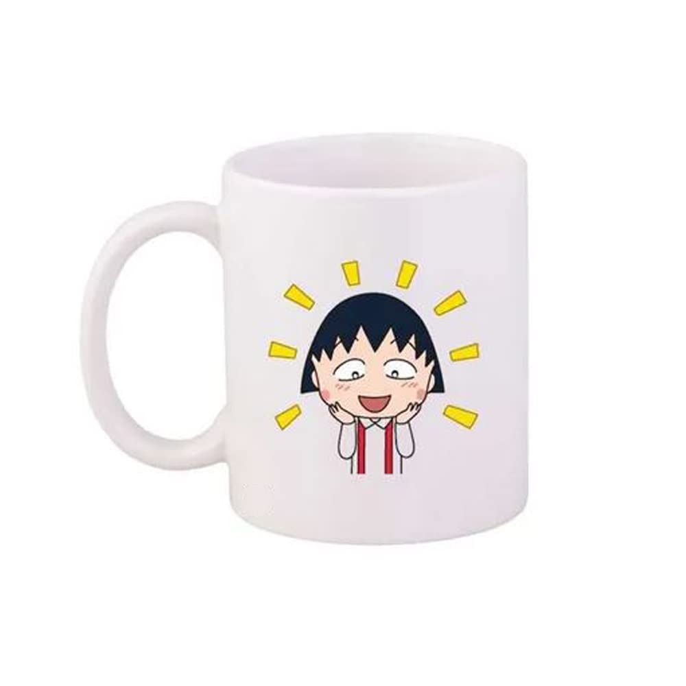 RKN Design Anime Chibi Maruko Chan Cartoon Double Side Printed Ceramic Coffee/Tea Mug 11 Ounce White
