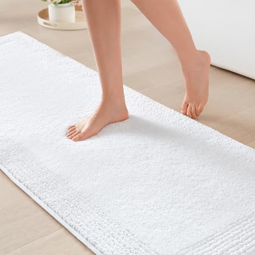 Madison Park Splendor Reversible 100% Cotton Tufted Bathroom Rug-3000 GSM Hotel Quality Luxurious Plush Medium Pile Bath Mat Absorbent, Quick Dry, Shower Room Décor, 24x72, White