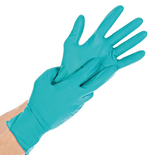 Guantes de nitrilo resistentes, 100 unidades, extra seguros, desechables, sin polvo, sin látex, grado médico AQL 1,5, para trabajos de limpieza, jardinería, tatuajes, industria, color verde