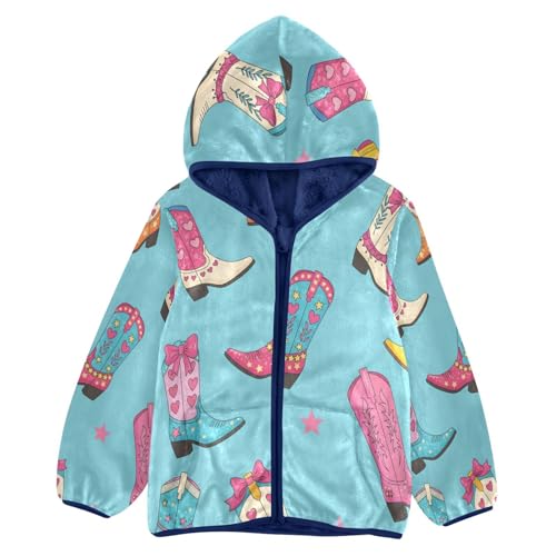 Colorful Cowboy Boots Pattern Toddler Fleece Jacket Girl Boys Hooded Fleece Jacket Coat Warm Outwear Zip-up 3-10T