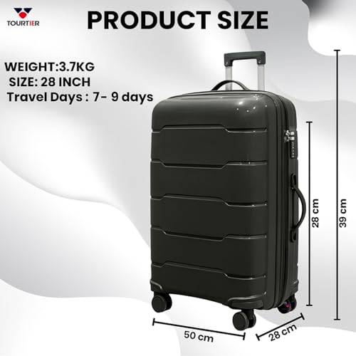 Image of 28-Inch Hard-Shell Luggage Suitcase | Lightweight 3.7 kg | 360 Spinner Wheels | 2-Way Zipper | Multi-Functional Lock | Business & Family Travel Trolley Bag (1, Dark GREY-28INCH)