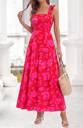 Image of BTFBM Dresses for Women Summer 2026 Formal Sleeveless Smocked Floral Long Wedding Guest Dress Party Spring