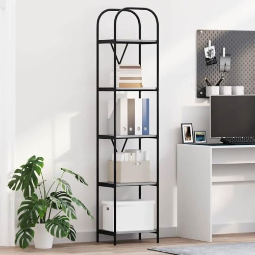 SooIarix Estantería moderna de madera Sonoma gris con 5 estantes, 40 x 30 x 183 cm, espacio de almacenamiento versátil para salón, oficina