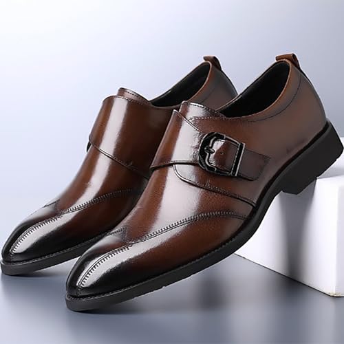 Men's Classic Strap Slip On Comfortable Leather Pointed Toe with Buckle， Non-Slip Oxford Shoes Business Work Dress Shoes2