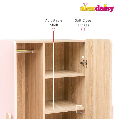 Image of Alex Daisy Romania Kids 2 Door Wardrobe for 3-12 Years| Non-Toxic Safe Material | Soft Coated Premium Finish | Engineered Wood Kids Bedroom Storage Cupboard (Pink, Medium)
