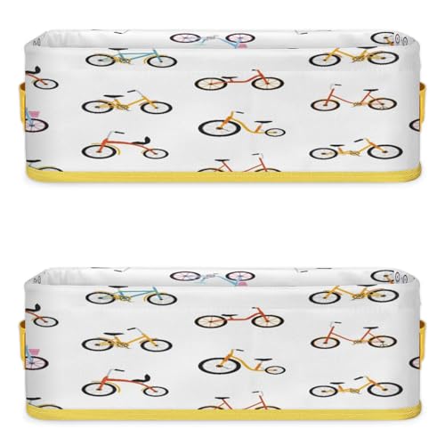 Bike Bicycle Pattern Bathroom Storage Basket Waterproof Foldable Storage Bins with Handles Decorative Toilet Paper Storage Basket for Organizing for House Bathroom Toiletries Set of 2