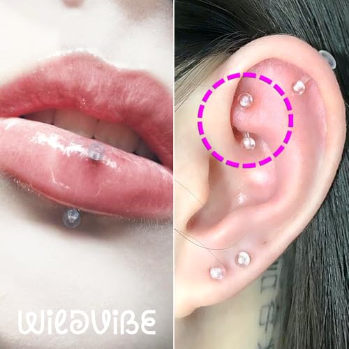 16g Clear Piercing Retainers For Surgery - Bioflex Plastic Clear Eyebrow Piercing Curved - Invisible Cartilage Earrings For Rook Helix Daith Tragus Conch Vertical Labret Snake Bite 8,10,12mm (16pcs Set)4