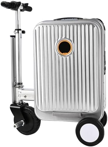 Equipaje para scooter eléctrico, maleta inteligente para adultos, maleta de viaje ligera con batería, cerradura TSA, puerto USB, color plateado, Silver