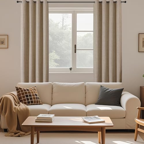 CUCRAF Full Blackout Window Curtains 84 inches Long,Faux Linen Look Thermal Insulated Grommet Drapes Panels for Bedroom Living Room,Set of 2(52 x 84 inches, Light Khaki) - Cosy Home Interiors CUCRAF Full Blackout Window Curtains 84 inches Long,Faux Linen Look Thermal Insulated Grommet Drapes Panels for Bedroom Living Room,Set of 2(52 x 84 inches, Light Khaki) - Image 9