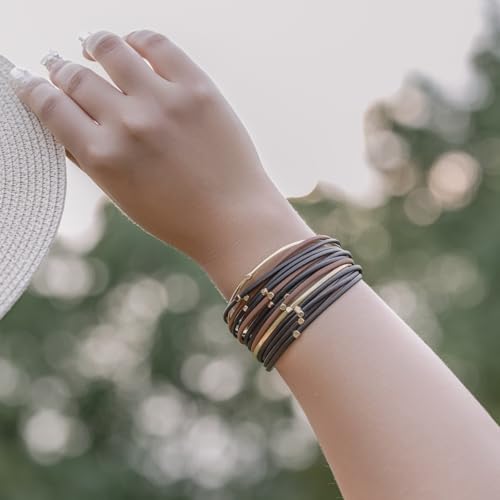 FANCY SHINY Beaded Leather Wrap Bracelets Cute Boho Stackable Bangle Cuff with Magnetic Clasp3