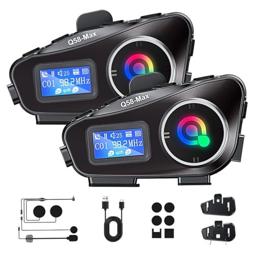 Intercomunicadores para casco moto con bluetooth, radio FM, pantalla LED y batería de 1000mah