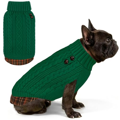 Image of KYEESE Dog Sweater for Small Medium Dogs Turtleneck Thick Knit Pullover | Stretchy Fit, Lightweight & Warm, Cozy Knit Comfort, Classic Plaid Design, Gentle on Sensitive Skin, Winter Daily Wear