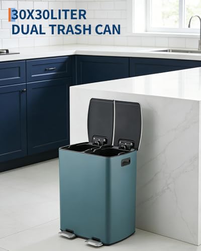 Bote de basura con pedal y doble compartimento 60L azul miniatura 6