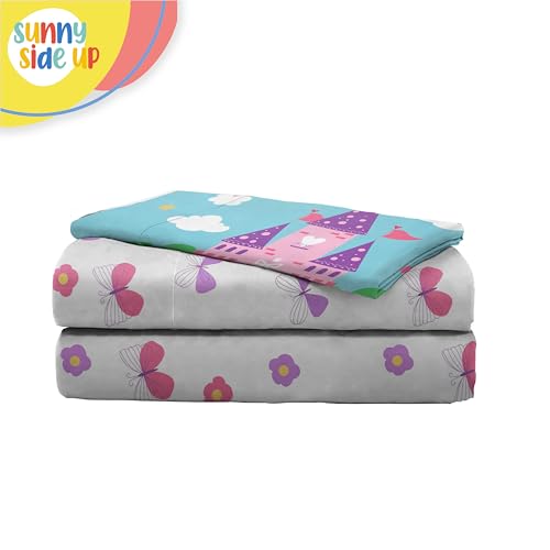 Image of Sunny Side Up Magic Castle Toddler Sheet Set - 3 Piece Toddler Bedding Set Includes Pillow Cover - Super Soft Floral Butterfly Microfiber Sheets