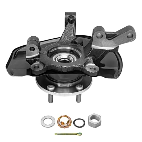 Image of Detroit Axle - Front Left Steering Knuckle Kit for 07-17 Jeep Compass Patriot, 07-12 Dodge Caliber, Driver Side Steering Knuckle & Wheel Bearing Hub CV Axle 2007 2008 2009 2010 2011 2012 Replacement