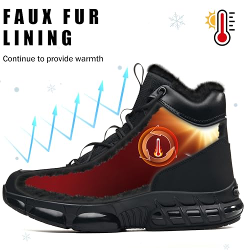 Image of KOIFISH Winter Steel Toe Work Boots for Men Women, Waterproof Warm Fur Lined Safety Boots, Steel Toe Shoes with Air Cushion, Comfortable for Industrial Construction Warehouse Factory Logistics