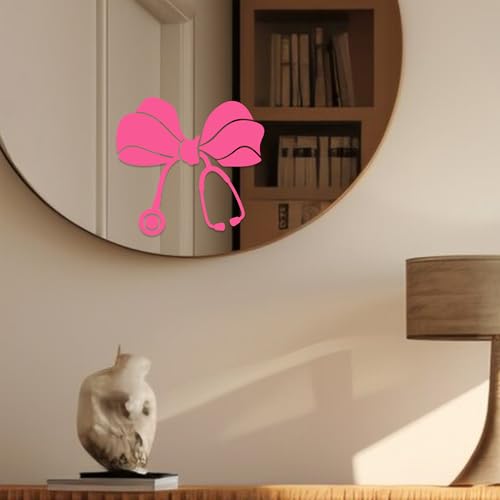 Image of Set 2Pcs Nursing Stethoscope Pink Bow Rearview Mirror Decal Funny Nurse Doctors, Medical Health Decals, Water Bottle Laptop Window Stickers, Vinyl Waterproof 2x1,8 Inches Car Decals