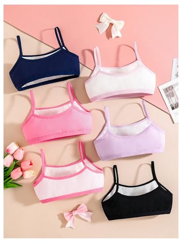 WDIRARA Girl's 6 Pack Cute Bow Print Bras Spaghetti Strap Wireless Seamless Bralettes2
