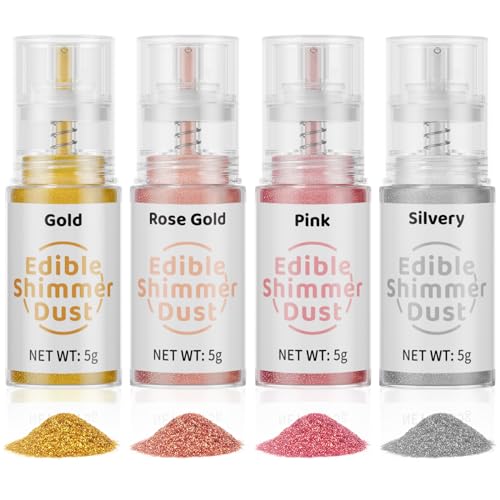 Wwtop Purpurina comestível, 4 x 5 g, purpurina comestível para bebidas, corante alimentar para pastelaria em frasco de spray para bebidas, decoração de bolos, cozinhar, chocolate, doces, cobertura