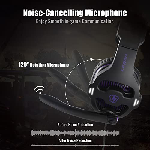 Letton L27 Usb Gaming Headset Stereo Over Ear Wired Noise Canceling Headphones Pc Mac Headphones With Microphone And Deep Bass Volume Control (Purple) #TOP1