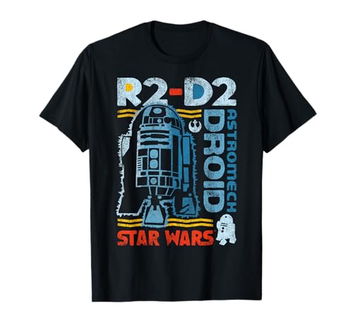 T-shirt Star Wars R2-D2 Astromech portrait imprimé bleu et jaune pour adulte