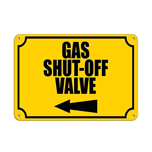 Anceky Señal de advertencia de válvula de cierre de gas con flecha izquierda, letrero metálico de emergencia de 5,5 x 8 pulgadas