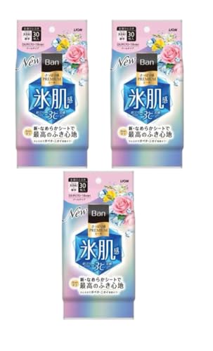 Ban さっぱり感PREMIUMシート クールタイプ 1袋30枚入り ボディシート ダーマルフェイスマスクシート 1枚 (ひんやりフローラルの香り 3個)