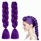 Purple Hair Extensions,24 Inch Purple Braiding Hair,𝐇𝐚𝐢𝐫 𝐄𝐱𝐭𝐞𝐧𝐬𝐢𝐨𝐧𝐬,Stretched Synthetic Braiding Hair Extensions for Stage Party Halloween Costume Cosplay Braided Ponytail Extension (2PC)