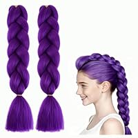 Purple Hair Extensions,24 Inch Purple Braiding Hair,πππ’π« ππ±πππ§π¬π’π¨π§π¬,Stretched Synthetic Braiding Hair Extensions for Stage Party Halloween Costume Cosplay Braided Ponytail Extension (2PC)