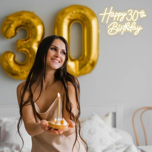 Image of Happy 30th Birthday Neon Sign For Birthday Party16.5 inch*10.5 inch Neon Happy Birthday Led Neon Light For Party Backdrop Wall Decor With Dimmable Switch Birthday Light Up Sign Birthday Gift