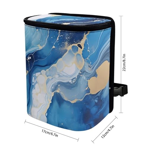 Image of Blue Marble Auto Garbage Can with Lid,Portable Leak Proof Car Trash Can Bag Hanging for Back Seats,Console,Durable and Lightweight Vehicle Rubbish Storage Pocket