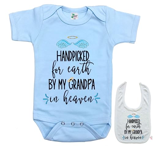Hand Picked By Grandpa in Heaven -Cute family Infant Baby bodysuit onesie & bib