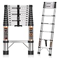 Telescoping Ladder 10.5 FT Stainless Steel Extension Ladder, Collapsible Telescopic Rv Ladders Extendable Telescope Folding Compact Adjustable Portable Ladders for Home Roof, 330lbs Max Capacity