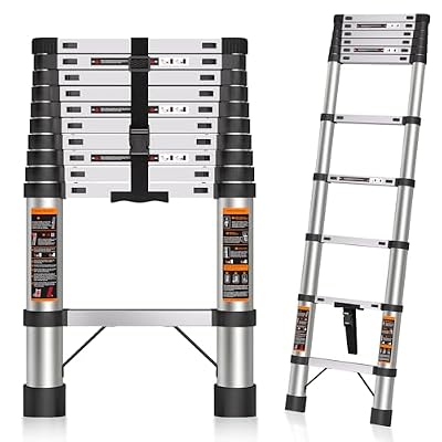 Telescoping Ladder 10.5 FT Stainless Steel Extension Ladder, Collapsible Telescopic Rv Ladders Extendable Telescope Folding Compact Adjustable Portable Ladders for Home Roof, 330lbs Max Capacity
