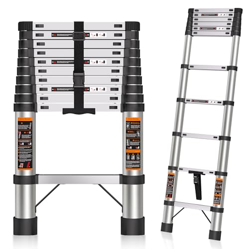 Telescoping Ladder 10.5 FT Stainless Steel Extension Ladder Collapsible Telescopic Rv Ladders Extendable Telescope Folding Compact Adjustable Portable Ladders for Home Roof 330lbs Max Capacity