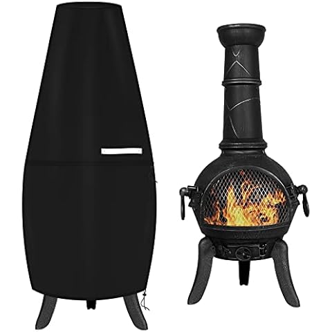 Czyan Large Chimenea Cover, Breathable Outdoor Heavy Duty Patio Heater Cover, Waterproof, Windproof Anti UV Chimney Fire Pit Heater Cover for Garden, Patio, Outdoor (122 * 21 * 61CM) - Black Cover