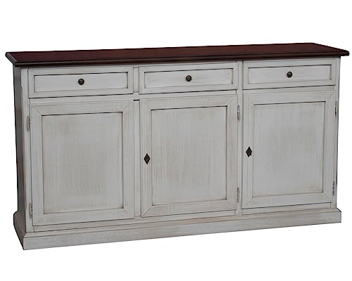 In legno di Pioppo Vicentini arreda CREDENZA MADIA BUFFET IN LEGNO SHABBY CHIC 3 ANTE MOD MARTINI BICOLORE BIANCA ANTICATO E NOCE