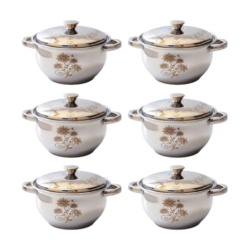 Image of MOHAM Stainless Steel 6 Pieces Donga Set, Handi Set, Serving Set with Laser Design|Gift for Mom, Gift Item, Gift Set|Kitchen Essential|(Pack of 6) - 2000ML Each