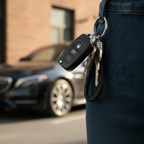 Image of THE MEN THING - Stylish Multicolor Stainless Steel Keychain for Men & Boys (CRIMSON LOOP BRAIDED - BLACK)