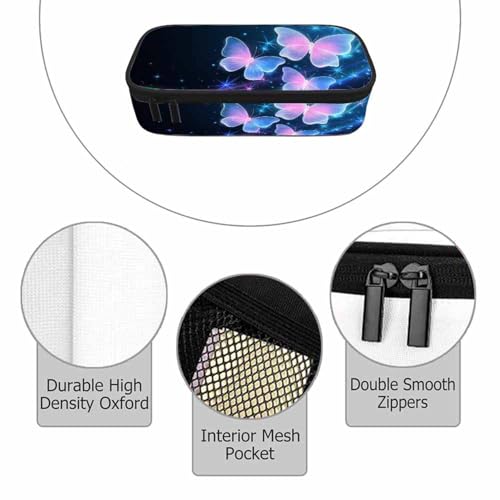 Image of Glowing Butterflies Pencil Bag Sparkle Stars Bright Dark Blue Big Capacity Pencil Case Pencil Pouch Pen Bag School Students Boy Girl