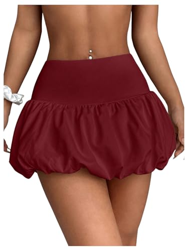 WDIRARA Women's High Waist Ruffle Hem Bubble Mini Skirt A Line Flared Cute Skirts Streetwear