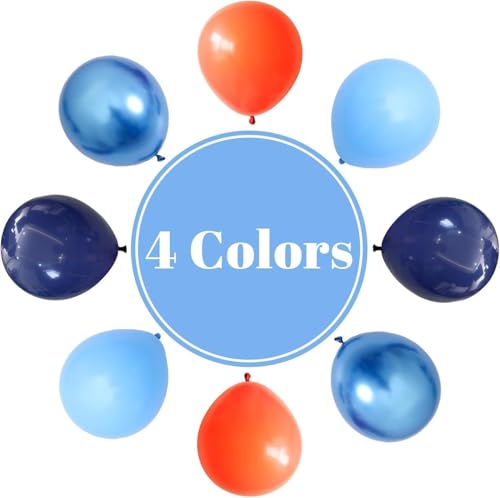Image of Orange and Blue Balloons, 60 Pcs 12Inch Navy Dark Light Metallic Blue and Matt Orange Latex Helium Balloon for Cartoon Kids Boy Men Birthdays Graduation Baby Shower Basketball Theme Party Decorations