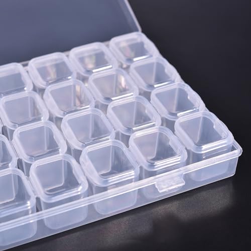 Image of KADS Bead Storage Organizer Box with 28 Grids and Removable Dividers - Plastic Container Tray for Craft, Jewelry and Earrings (Clear)