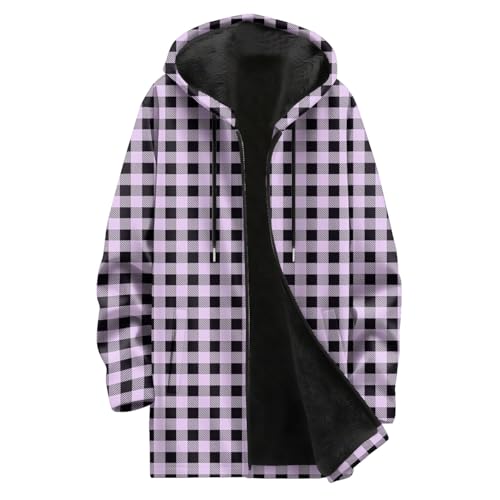 Heavyweight Hoodie for Men Fleece Lined Zip Up Checkered Sweatshirt Winter Thick Drawstring Hooded Jacket with Pocket2